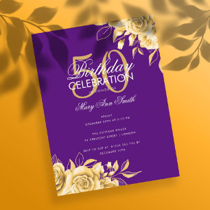 Carte Postale Budget Floral Anniversaire Fête Élégant Or & Purpl