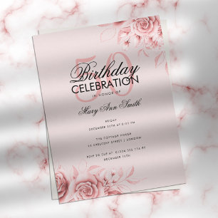 Carte Postale Budget Floral Glam Anniversaire Rose Gold Blush