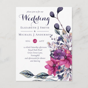 Carte Postale BUDGET Fuchsia Mariage rose violet invite