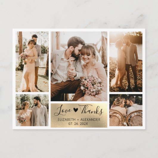 Carte Postale Budget Gold Photo Collage Mariage Merci (Devant)