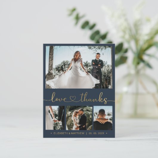Carte Postale Budget Gold Script 4 Mariage photo Merci (Debout devant)