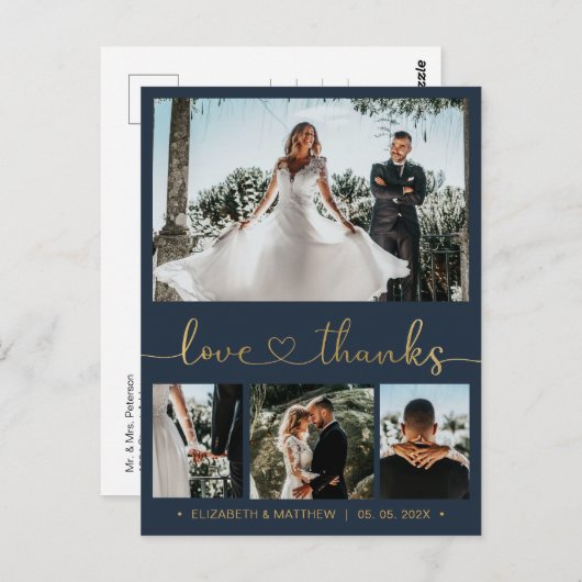 Carte Postale Budget Gold Script 4 Mariage photo Merci (Devant / Derrière)