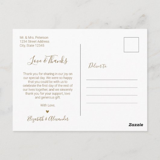 Carte Postale Budget Gold White Photo Collage Mariage Merci (Dos)