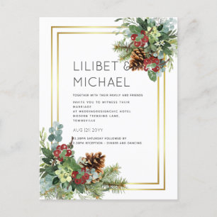 Carte Postale BUDGET Hiver Baies rouges Pine Cônes Mariage
