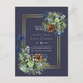 Carte Postale BUDGET Hiver Bleu Chardon Mariage Invite (Devant)