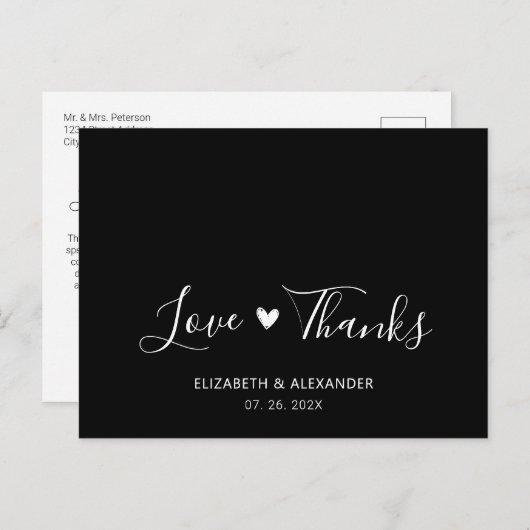 Carte Postale Budget Love et Merci Script Mariage Merci (Devant / Derrière)