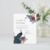 Carte Postale BUDGET Mariage d'hiver automnal bleu paon et Bour (Debout devant)