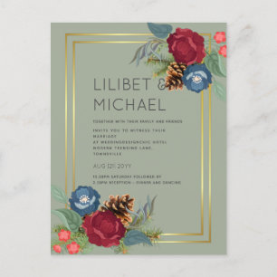 Carte Postale BUDGET Mariage d'hiver Bourgogne Turquoise Bleu mo