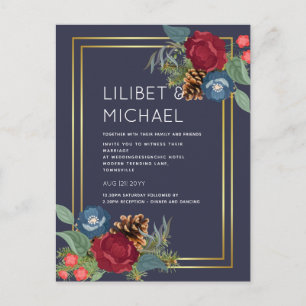 Carte Postale BUDGET Mariage d'hiver Bourgogne Turquoise Bleu mo