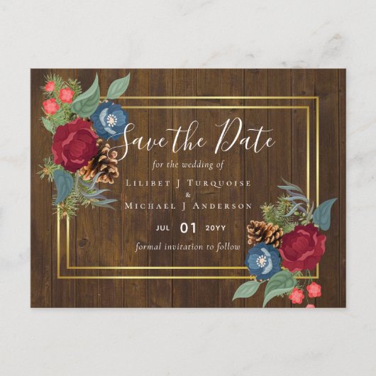 Carte Postale BUDGET Mariage d'hiver Bourgogne Turquoise Bleu mo (Devant)