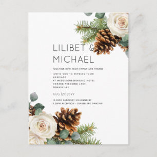 Carte Postale BUDGET Mariage d'hiver Eucalyptus Roses de verdure