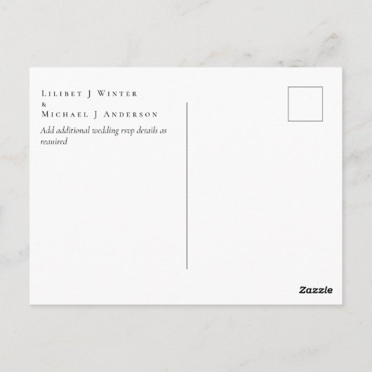 Carte Postale BUDGET Mariage d'hiver Roses blanches Or Dusty Ble (Dos)