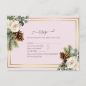 Carte Postale BUDGET Mariage d'hiver Roses blanches Or Dusty Ble (Devant)