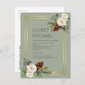 Carte Postale BUDGET Mariage d'hiver Roses blanches Or Dusty Ble (Devant / Derrière)