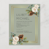 Carte Postale BUDGET Mariage d'hiver Roses blanches Or Dusty Ble (Devant)