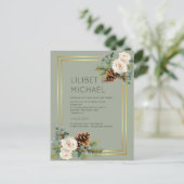 Carte Postale BUDGET Mariage d'hiver Roses blanches Or Dusty Ble (Debout devant)