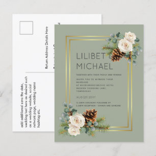 Carte Postale BUDGET Mariage d'hiver Roses blanches poussiéreus