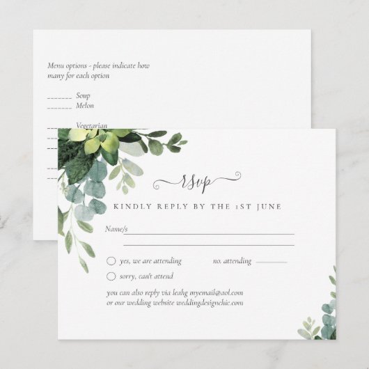 Carte Postale BUDGET Mariage Vert feuillu d'Eucalyptus (Devant / Derrière)