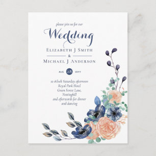 Carte Postale Budget Marine Corail bleu Corail Floral Mariage In