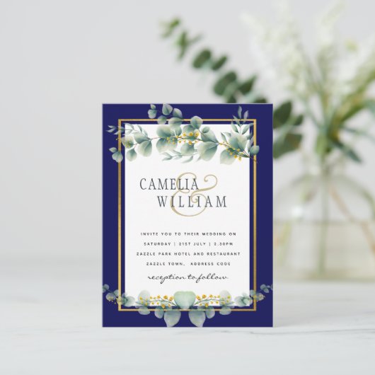 Carte Postale BUDGET MARINE OR Eucalyptus Mariage Inviter QR COD (Debout devant)