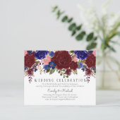 Carte Postale BUDGET Marsala bleu rose Faire-part de mariage flo (Debout devant)