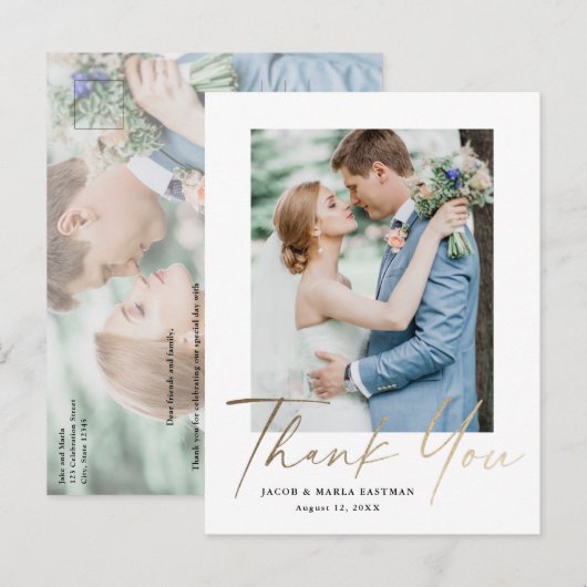 Carte Postale Budget Minimal Script Photo de mariage Merci (Devant / Derrière)