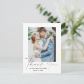 Carte Postale Budget Minimal Script Photo de mariage Merci (Debout devant)