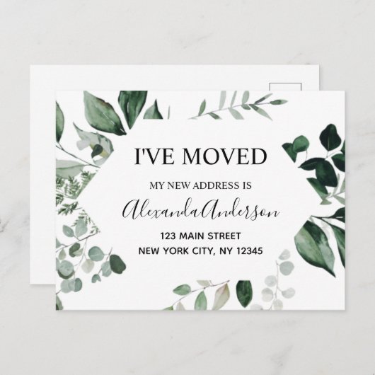 Carte Postale Budget Moving Announcement Eucalyptus Greenery (Devant / Derrière)