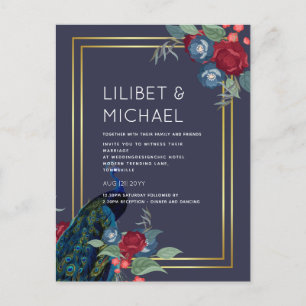 Carte Postale BUDGET Peacock Bleu Bourgogne Mariage de automne d