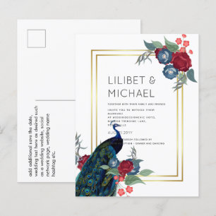 Carte Postale BUDGET Peacock Bleu Bourgogne Mariage de automne d