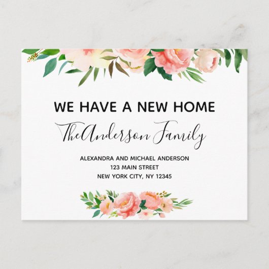 Carte Postale Budget Pêcher Corail Floral Moving Faire-part Post (Devant)