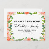 Carte Postale Budget Pêcher Corail Floral Moving Faire-part Post (Devant / Derrière)