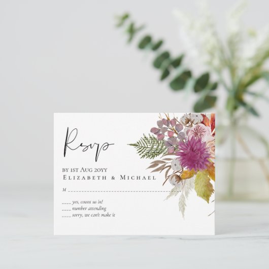 Carte Postale BUDGET Plum Cinnamon Mariage Automne Florales (Debout devant)