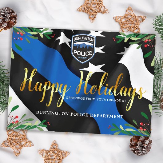 Carte Postale Budget Police Département Noël Blue Line Drapeau