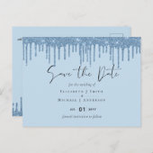 Carte Postale Budget Pretty Girly BLUE Glitter Mariage Save The (Devant / Derrière)