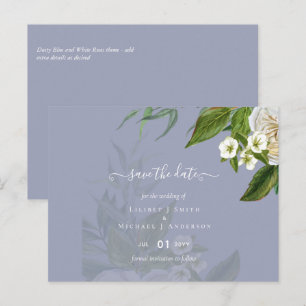 Carte Postale Budget Roses Blanches Poussiéreux Mariage Bleu