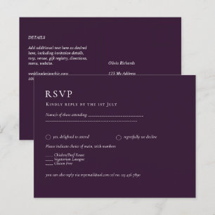 Carte Postale BUDGET RSVP Plum violet monochrome Mariage moderne