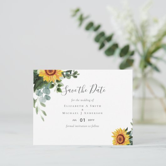 Carte Postale BUDGET Russe tournesol Eucalyptus Mariage Feuille (Debout devant)