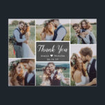 Carte Postale Budget Rustic Photo Collage Mariage Merci<br><div class="desc">Budget Simple Main Lettered Script Rustic Chalkboard Mariage Multi Photo Collage Merci PostCard. Un mariage élégant vous remercie modèle avec six (6) photos sur le devant et une (1) photo sur le dos. Avec le texte "merci" dans une tourbillonnant police de script de calligraphie en blanc sur le tableau noir...</div>