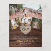 Carte Postale Budget Rustique Bois photo Collage Coeurs gravés (Devant)