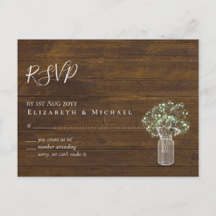 Carte Postale Budget Rustique Gypsophila Mason Jar Wedding RSVP