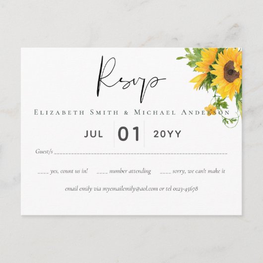 Carte Postale Budget Rustique Tournesols Mariage Sud (Devant)
