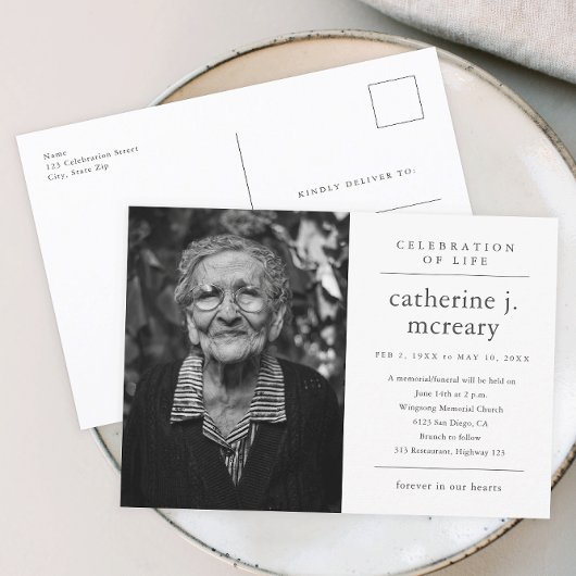 Carte Postale Budget Simple Photo Memorial Funeral Invitation