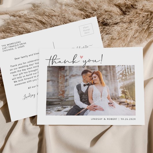 Carte Postale Budget Simple Script Mariage Photo Merci