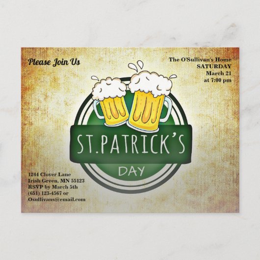 Carte Postale Budget St Patrick's Day Party Irish Brew Paper (Devant)