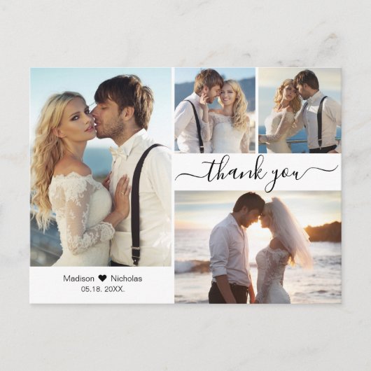 Carte Postale Budget Style 4 Photo Collage Mariage Merci (Devant)