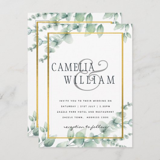 Carte Postale BUDGET Vert Faire-part de mariage QR CODE RQR RSVP (Devant / Derrière)