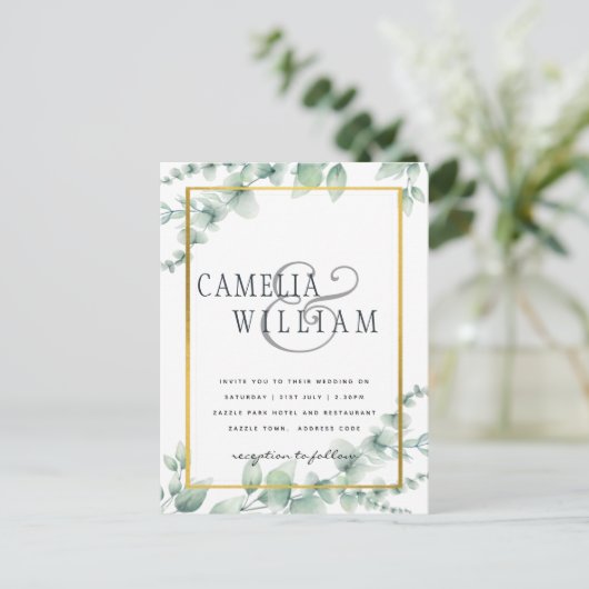 Carte Postale BUDGET Vert Faire-part de mariage QR CODE RQR RSVP (Debout devant)