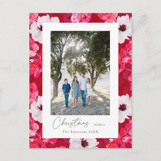 Carte Postale Budget voeux de Noël Boho aquarelle anémones (Devant)