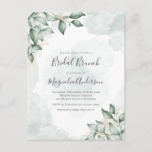 Carte Postale BUDGET Watercolor Eucalyptus Bridal Brunch (Devant)